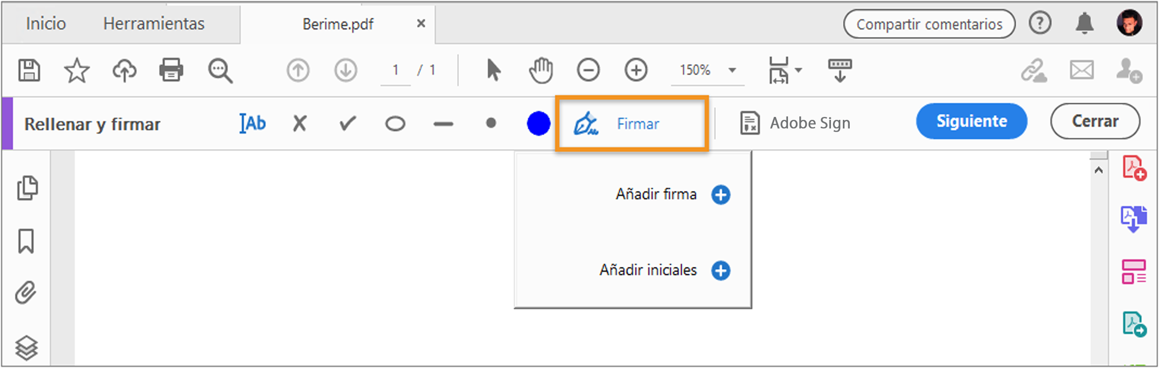 Añadir firma o iniciales