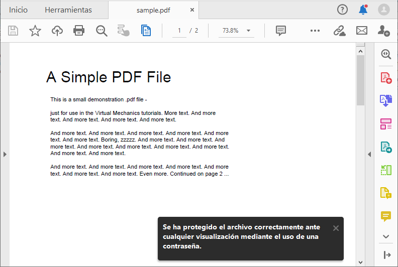 Mensaje de confirmación de protección