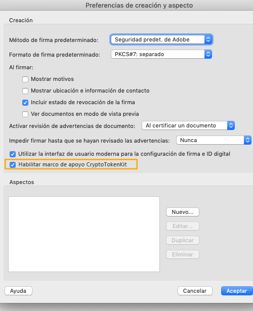 Habilitar marco de apoyo CryptoTokenKit