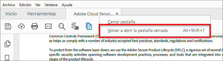 Volver a abrir las pestañas cerradas