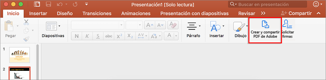 Crear y compartir documentos PDF desde Word o PowerPoint en Mac