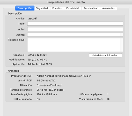 Cuadro de diálogo Propiedades del documento