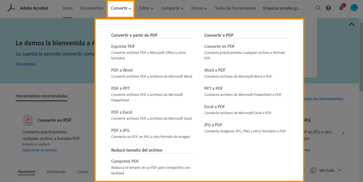 Nuevo menú desplegable