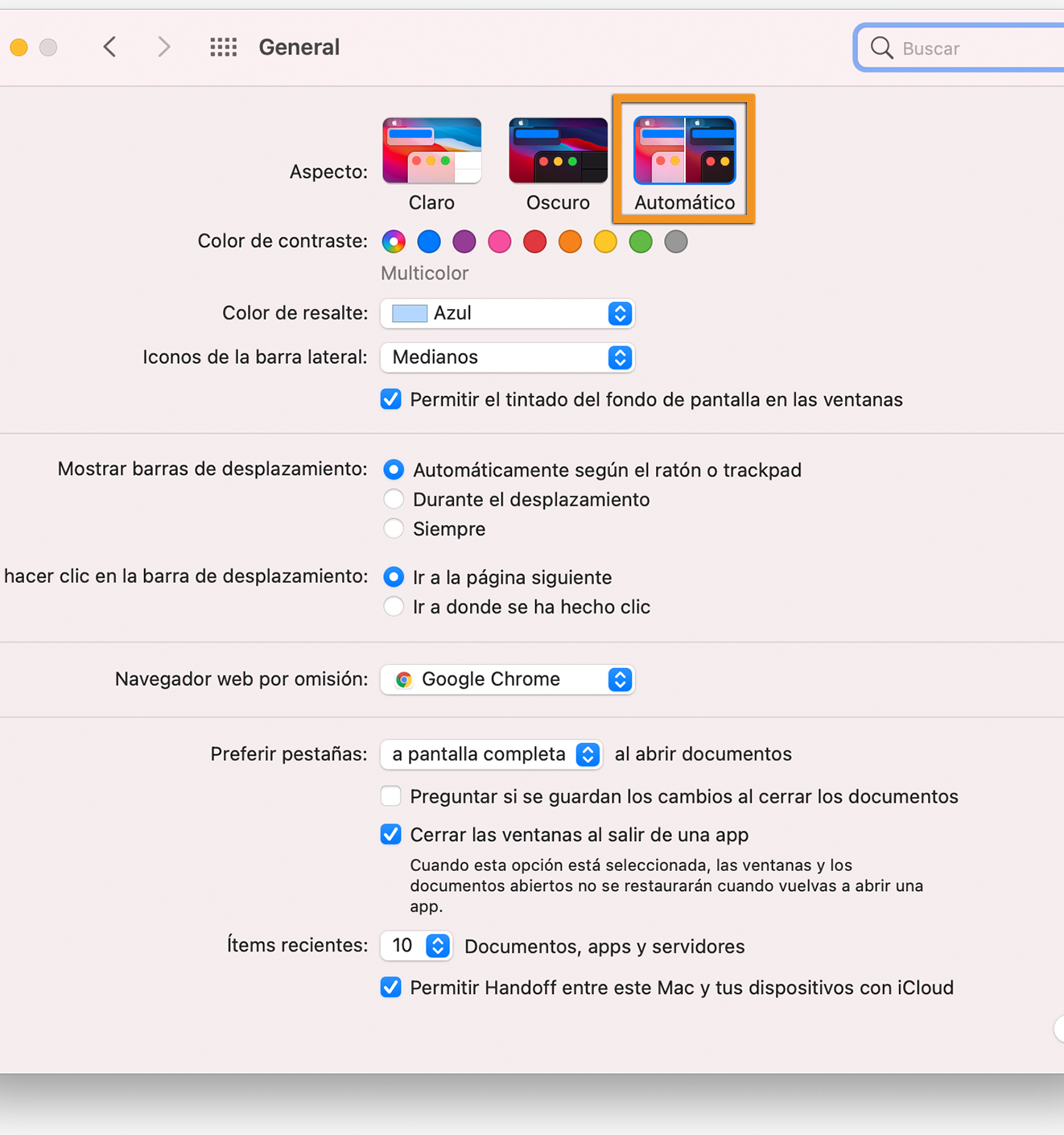 Tema de macOS en modo automático
