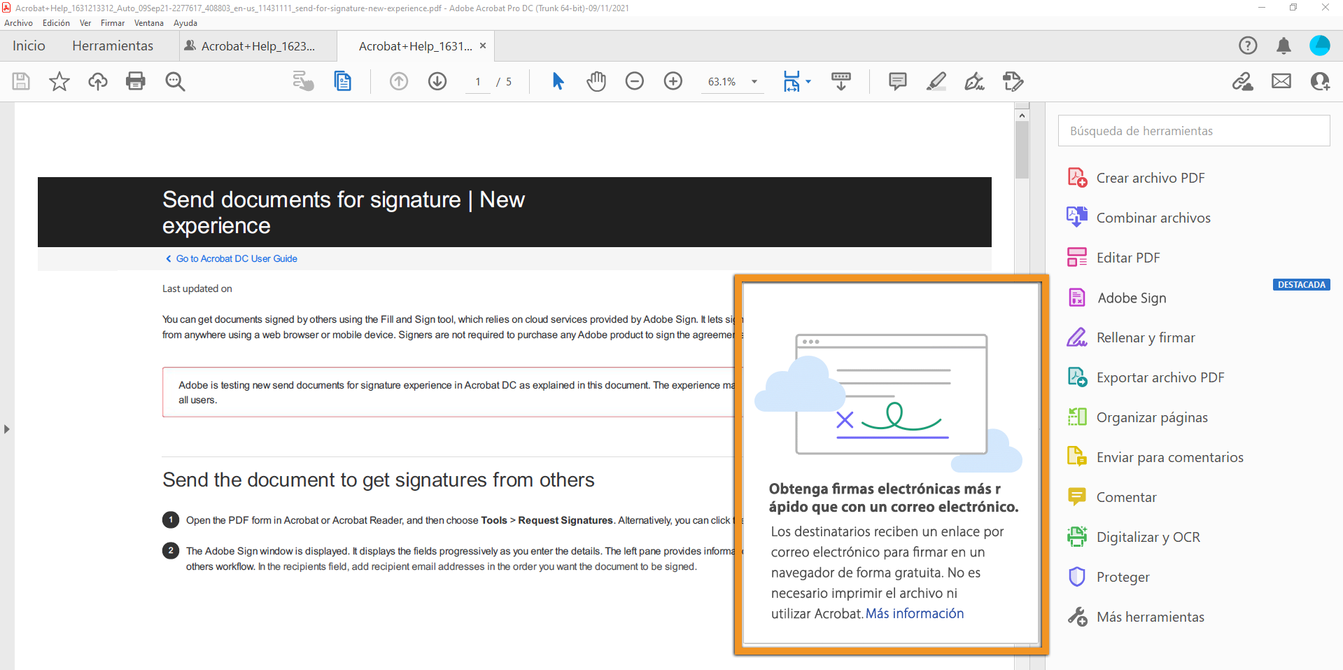 Mensaje visual Solicitar firma