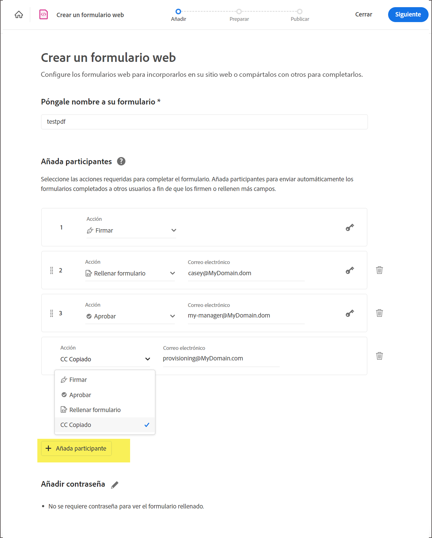 Adición de participantes