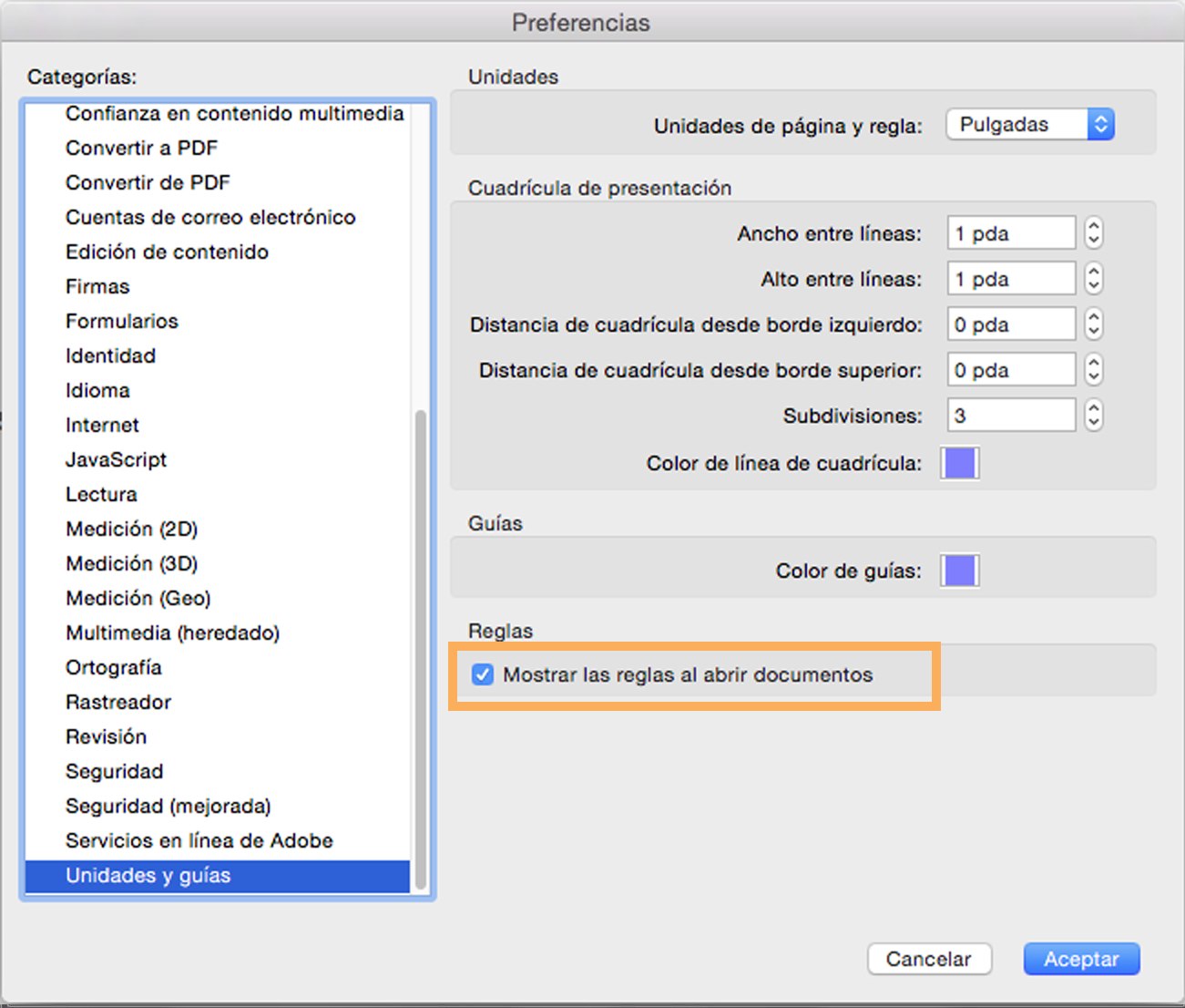 Mostrar las reglas al abrir documentos