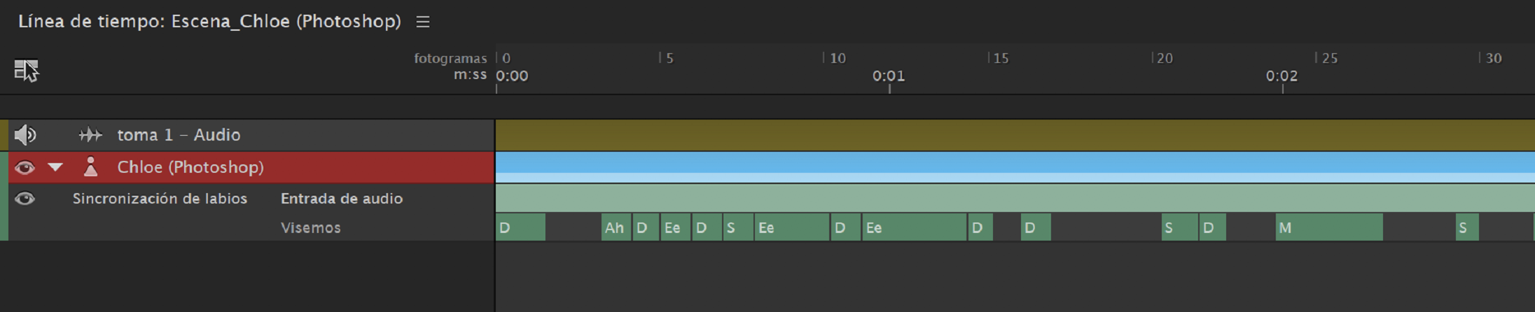 Línea de tiempo del editor de visemas