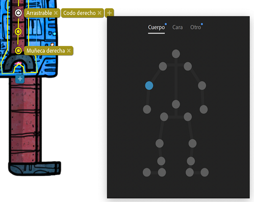 Menú emergente de etiquetas al seleccionar un control