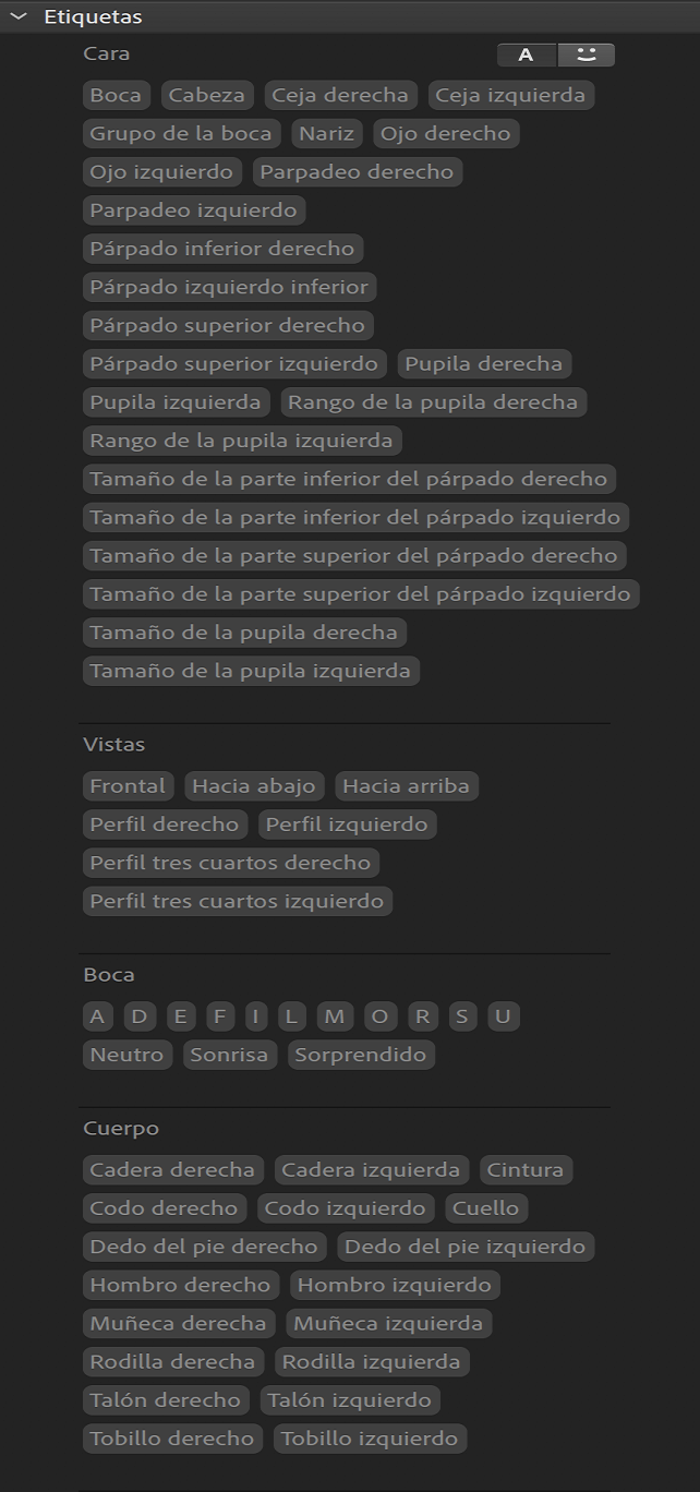 Etiquetas de control en vista de texto