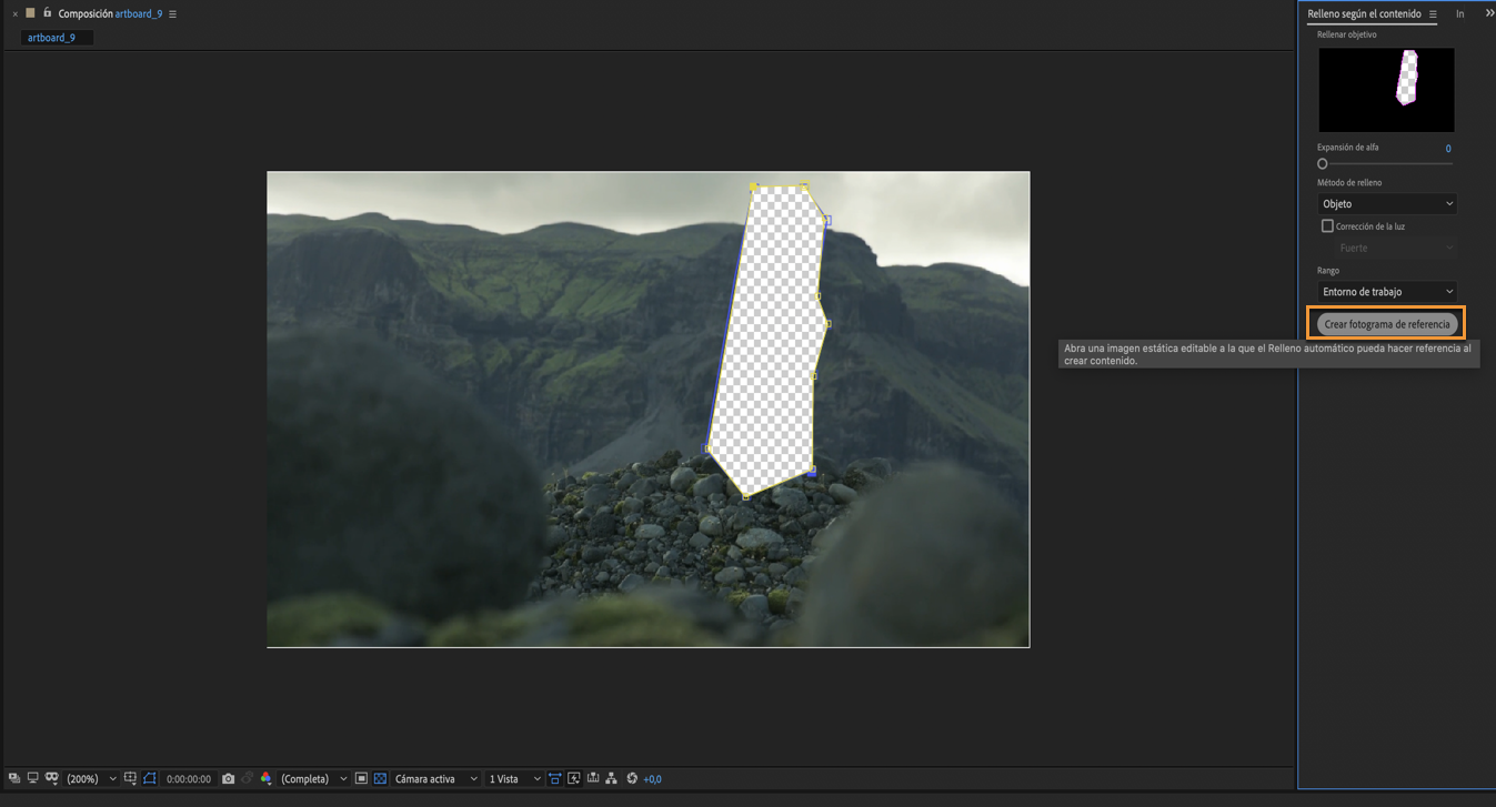 Haga clic en Crear fotograma de referencia después de enmascarar