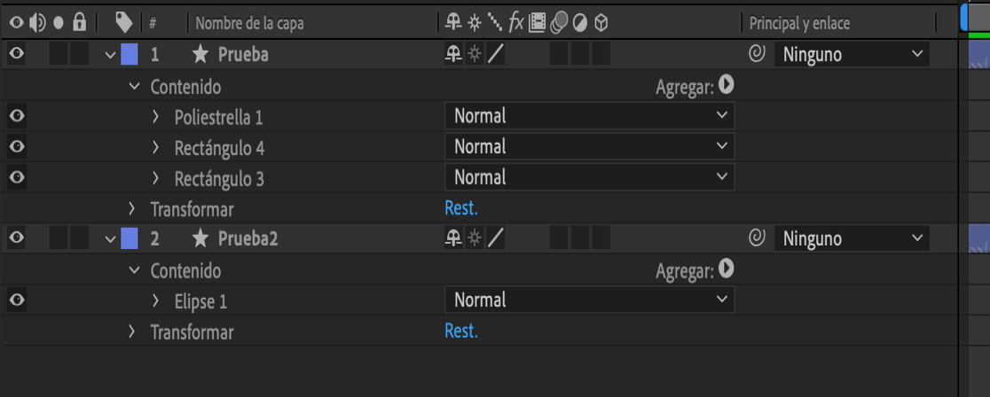 Capas seleccionadas en la cronología