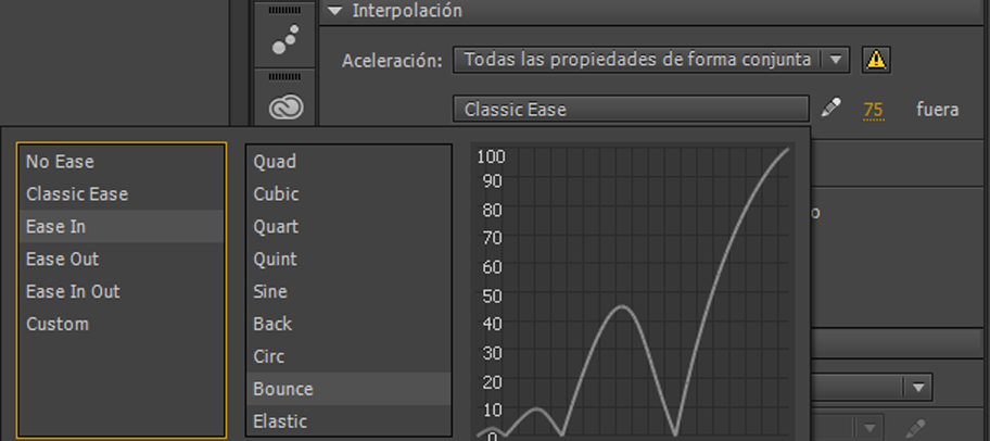 Lista de ajustes preestablecidos de aceleración
