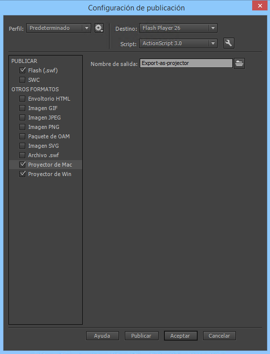 Cuadro de diálogo Configuración de publicación