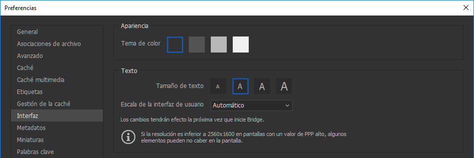 Cambiar las preferencias de la interfaz de usuario