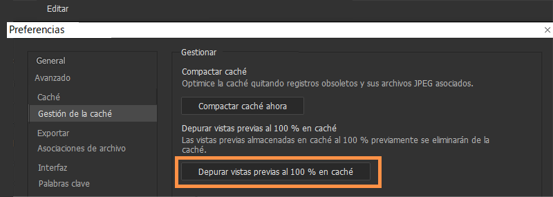 Eliminación de vistas previas al 100 %