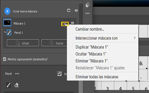 Menú de tres puntos de Máscara en Camera Raw