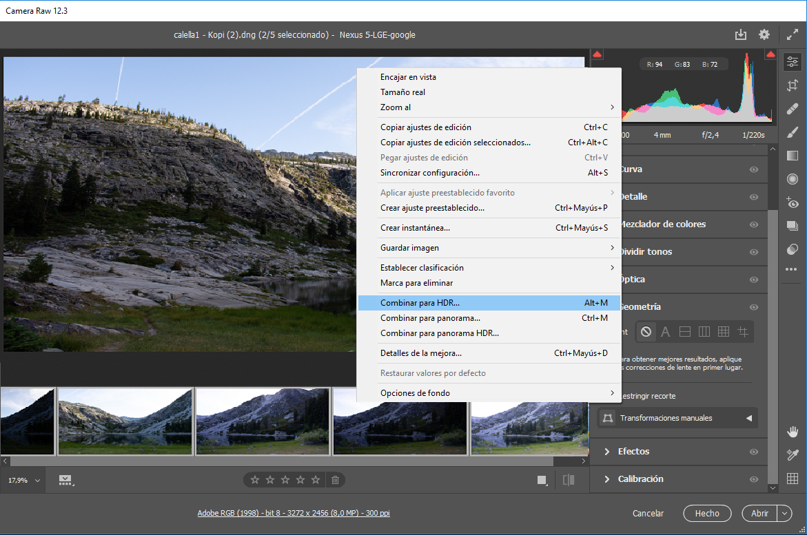 Combinación de panorama HDR