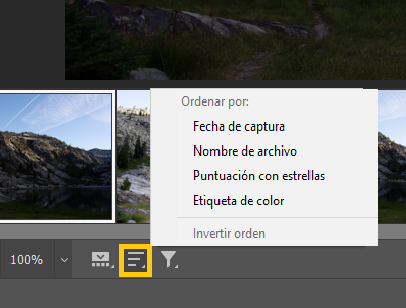 Ordene rápidamente sus fotografías en la tira de diapositivas de Camera Raw