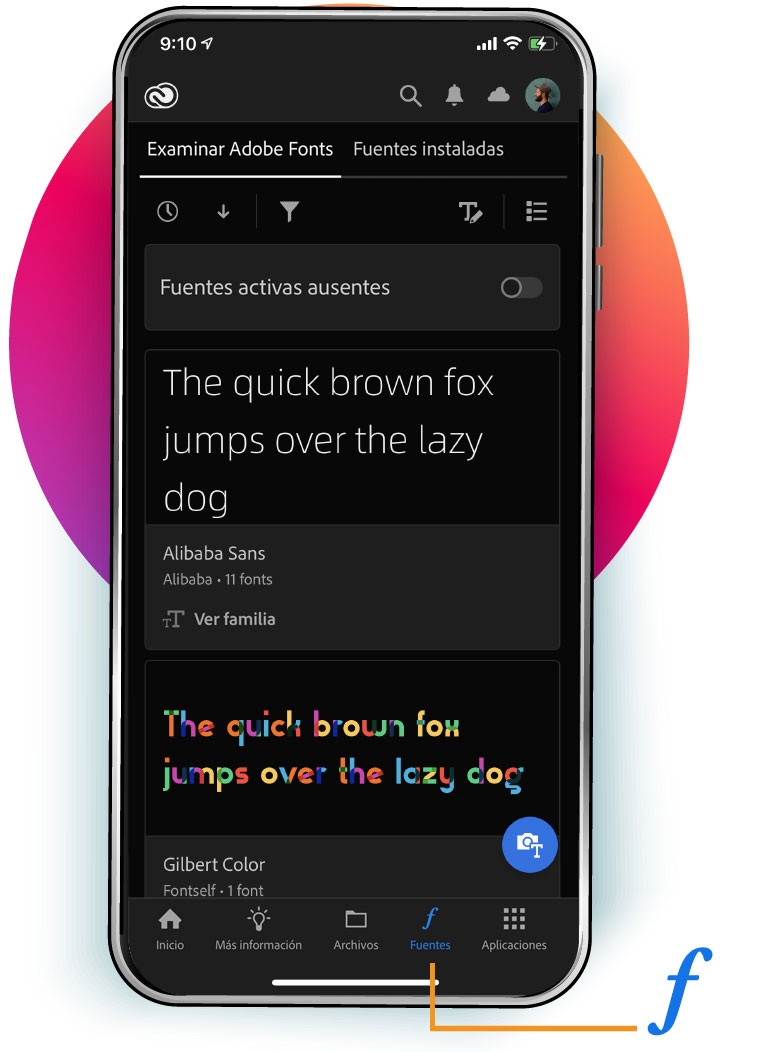 Pestaña Fuentes (solo iOS)