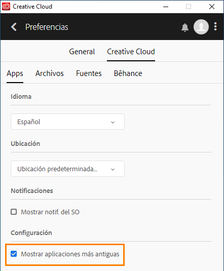 Mostrar aplicaciones más antiguas en Preferencias