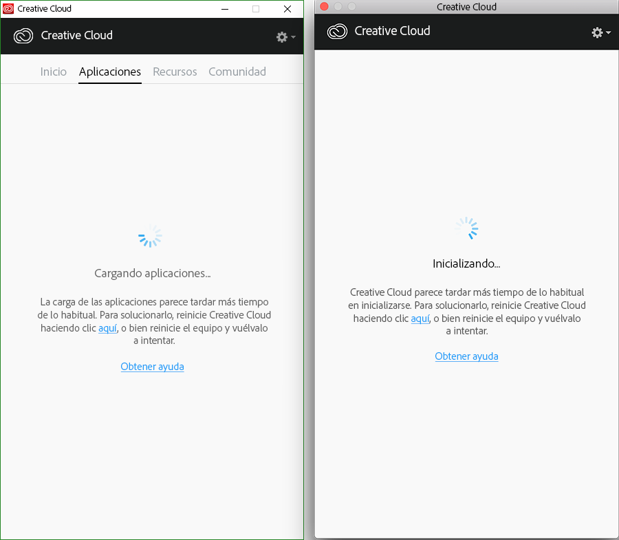 La aplicación de escritorio de Creative Cloud tarda más de lo habitual en inicializarse o abrirse