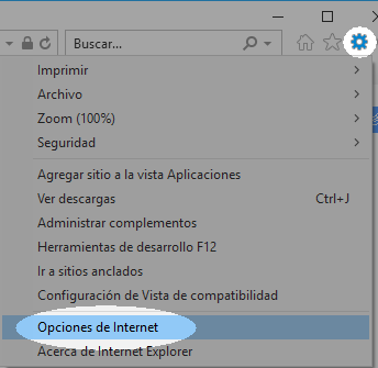 Seleccione opciones de Internet Configure su proxy en Win 7 para trabajar con bibliotecas - paso 1