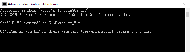Comando de instalación en Windows