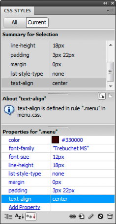 Uso del panel Estilos CSS en Dreamweaver