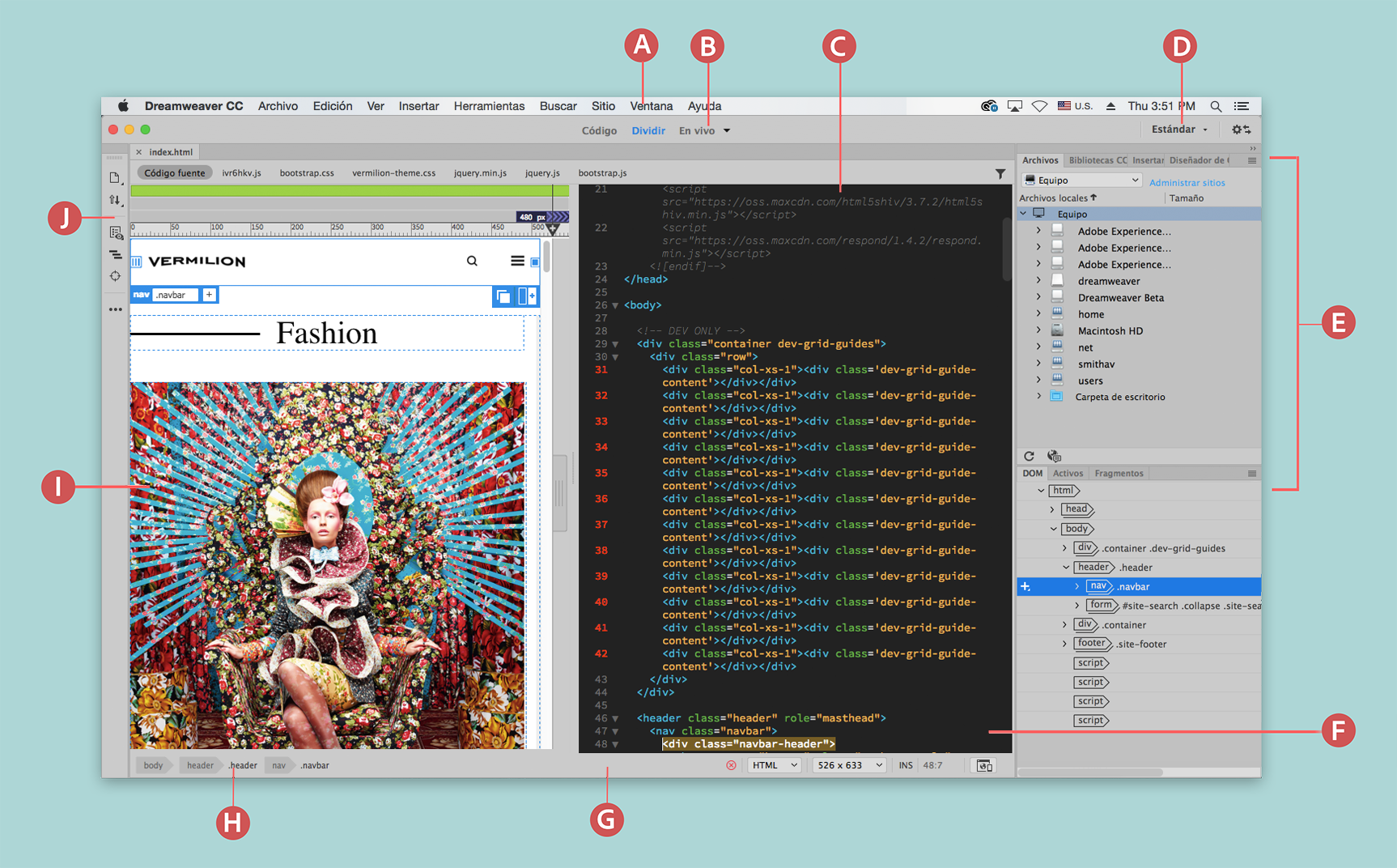 Espacio de trabajo de Dreamweaver (CC)