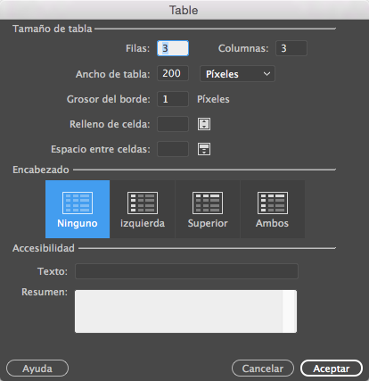 Crear una tabla Crear una tabla