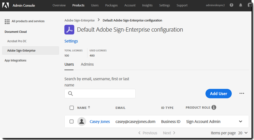 Usuarios en Admin Console