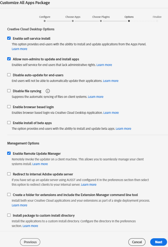 Personalizar opciones de plantilla
