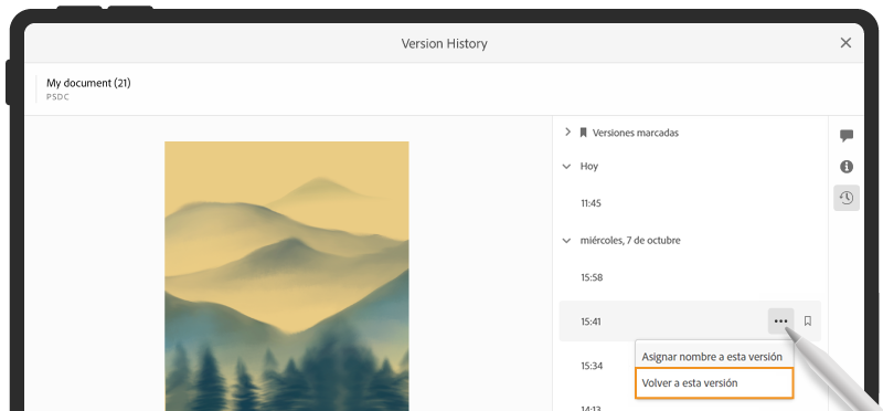 Historial de versiones en la aplicación