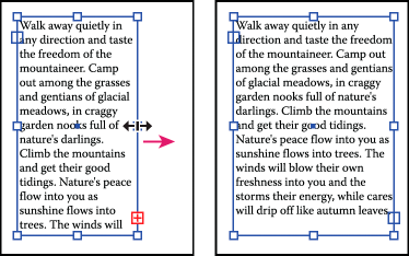 Cambio del tamaño de un área de texto con la herramienta Selección Cambio del tamaño de un área de texto con la herramienta Selección