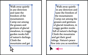 Cambio del tamaño de un área de texto con la herramienta Selección directa Cambio del tamaño de un área de texto con la herramienta Selección directa