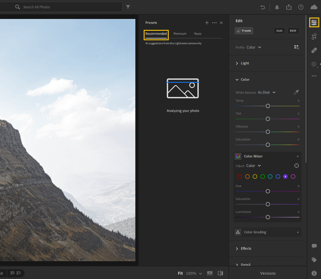 Seleccione entre una variedad de ajustes preestablecidos recomendados para mejorar fácilmente su foto