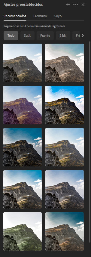 Ajustes preestablecidos recomendados en Lightroom