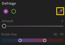 defringe_selector Utilice la herramienta Eliminar halos para quitar los colores de halo púrpura o verde.