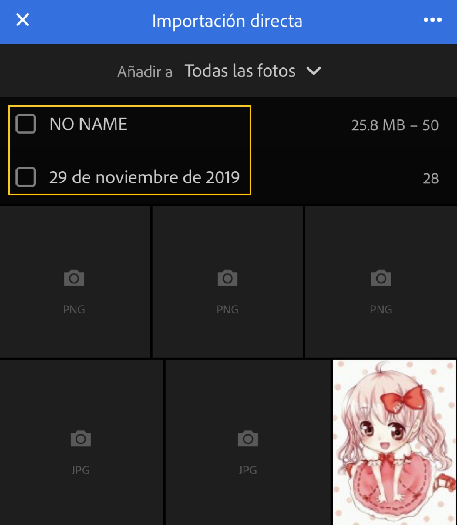 direct_import Importación directa de las fotos que elija en Lightroom.