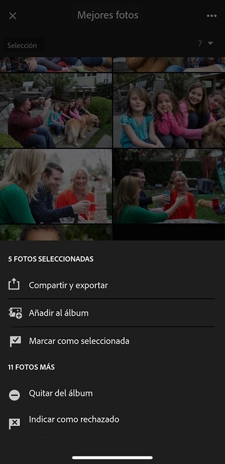 Las opciones del menú de tres puntos de Mejores fotos