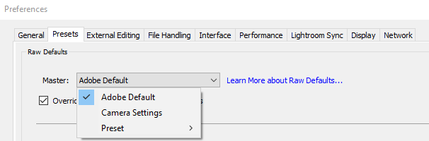 Establecer valores predeterminados de Raw