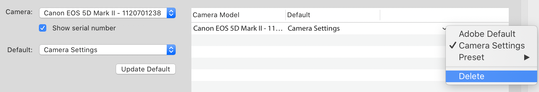 Eliminar configuración predeterminada