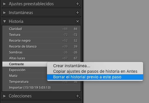Borrar el historial previo a este paso