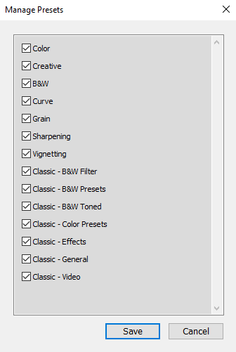 Gestionar ajustes preestablecidos