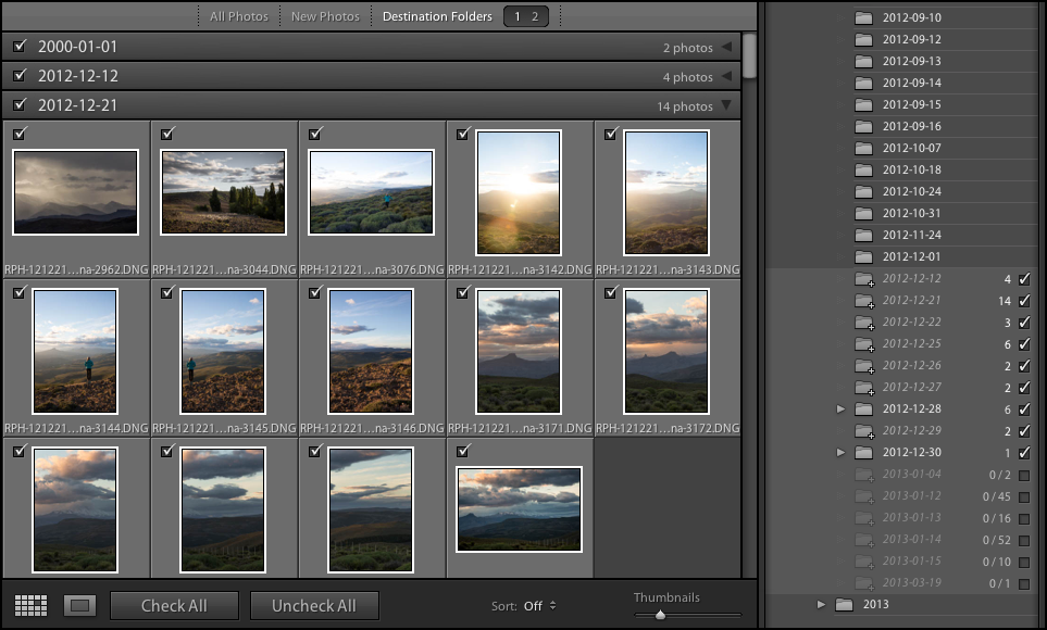 Filtrado de las fotografías en la zona de previsualización por carpetas de destino Filtrado de las fotografías en la zona de previsualización por carpetas de destino en Lightroom Classic CC