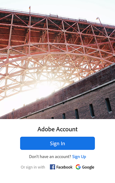 Inicie sesión en Lightroom para dispositivos móviles en su dispositivo Android