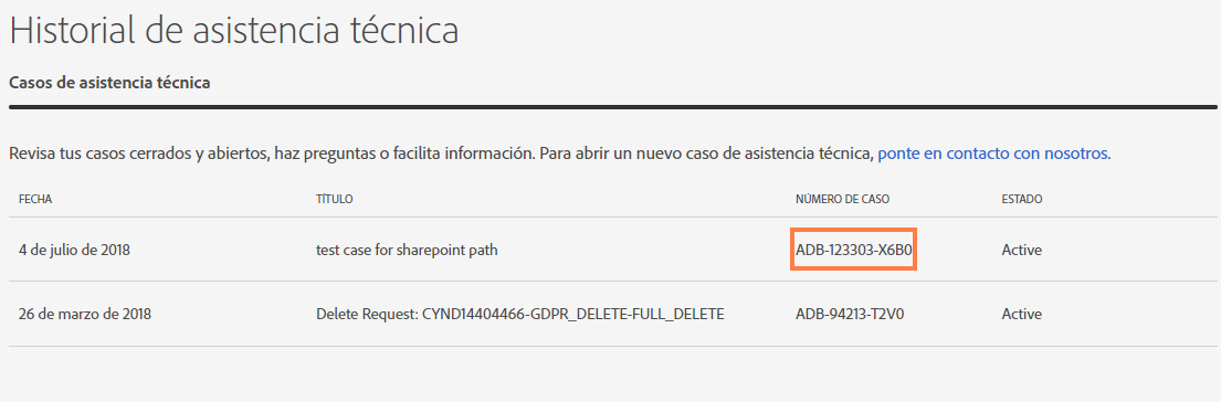 Hacer clic en el número de caso