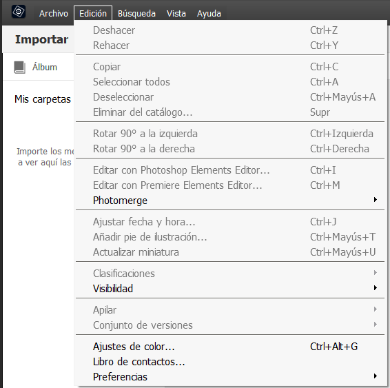 instalación de actualizaciones en Elements Organizer