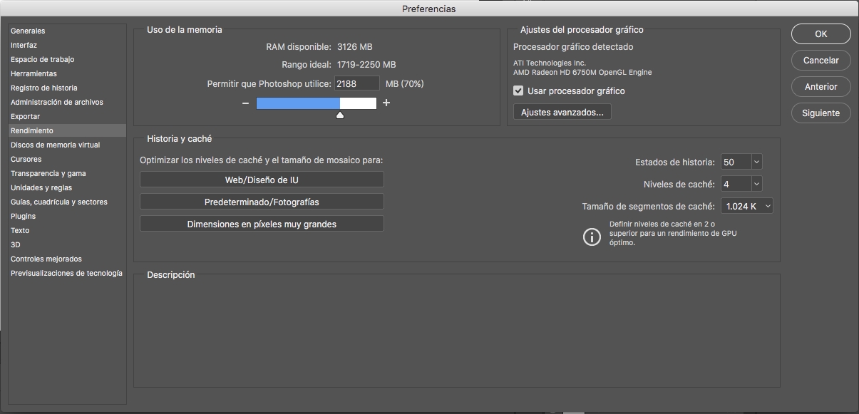 Preferencias de rendimiento en